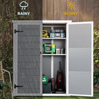 DWVO Outdoor Tall Storage Shed 50 Cuft with 2 Shelves, 4.3x2x5.5ft Vertical Tool Shed with Floor & Lockable Doors, Sturdy Double-Wall Plastic Cabinet for Garbage Cans and Garden Equipment