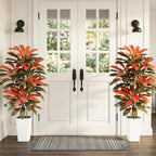 Artificial Red Dracaena Tree - 5FT Tall Fake Plants with White Tall Planter - Artificial Plants Indoor Floor Plant in Pot - Large Tropical Fake Yucca Potted Tree for Home Office Living Room Decor