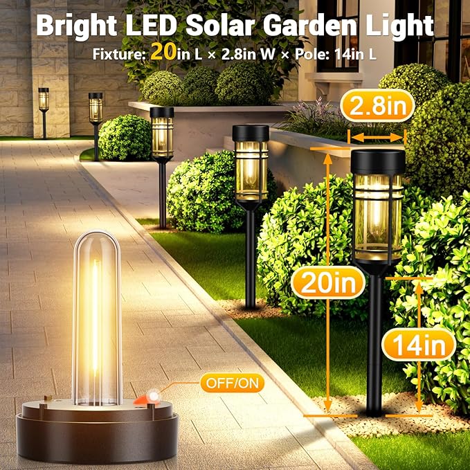 Amzarp 6 Pack Solar Garden Lights, Bright LED Solar Pathway Lights Outdoor IP65 Waterproof Rugged Shatterproof Auto On/Off for Landscape Garden Yard Walkway Driveway Lawn Lighting (3000K Warm White)