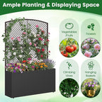 Happygrill Raised Garden Bed with Trellis, 58" Wicker Planter Box with Privacy Screen, Liner, Drainage for Patio Balcony, Outdoor PE Rattan Elevated Garden Bed for Climbing Plant Vine Flower (Black,1)