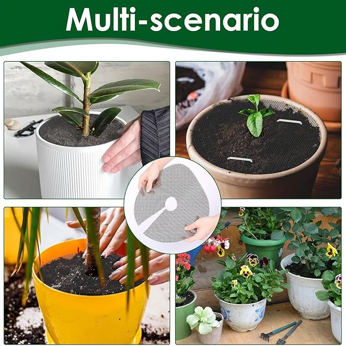 Planter Guard Set ‑ 10 Pieces Cuttable Pot Cover, Includes 10 Stakes Round Grid for Indoor Gardening Moss Protection, Kitten Dog Squirrel Animal Barrier Safety Mesh Garden Accessorie