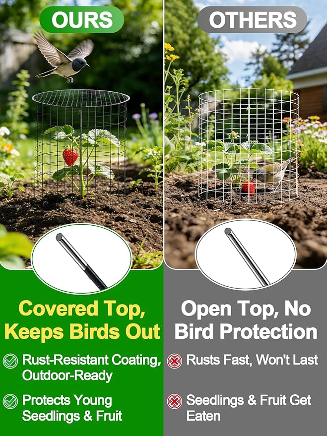16''H x 11''Dia Plant Protectors from Animals - Full-Protection Anti-Rust Plant Cages with Covers for Outdoor Plants, Wire Garden Cloches for Plants Strawberry Keeping Chicken Rabbits Out, 4 Sets