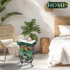 Outdoor Side Table Round Small Mosaic Patio Accent Indoor End Plant Coffee Tea Table for Yard Patio Porch Garden Living Room, Bedroom (Monster Leaf Style,14 Inch)