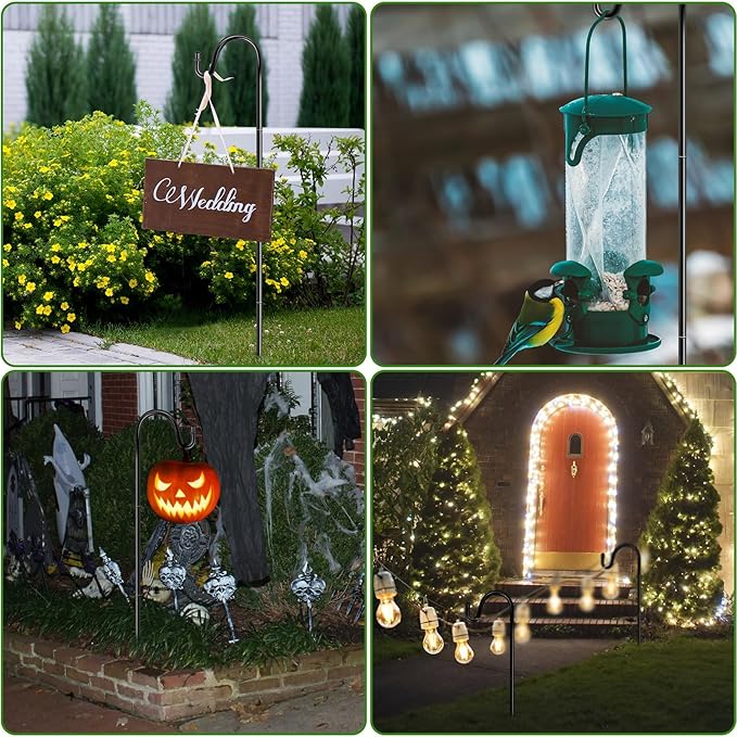 Hicarer 24 Pcs Shepherds Hooks for Outdoor 18/25/32/46 Inch Combination Adjustable Garden Hooks for Hanging Plant Baskets Solar Lights Wedding Decor Bird Feeder Lantern