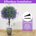 Artificial Lavender Topiary Ball Trees with Ground Spike, Set of 2 UV Resistant Artificial Shrubs, Fake Evergreen Artificial Plant Bush for Indoor Outdoor Front Porch Garden