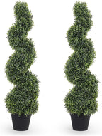 THE BLOOM TIMES 3ft Spiral Topiary Trees Artificial Outdoor Set of 2, 36" Faux Boxwood Plants Outside - All-Year Green Fake Twisted Tree for Garden Front Porch Planter Decor 3 Foot