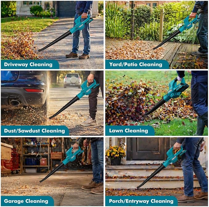Leaf Blower Cordless - 21V Powerful Electric Leaf Blower with 2 Batteries and Charger, 2 Speed Modes, 2.0Ah Lightweight Battery Powered Leaf Blowers for Lawn Care, Patio, Dust, Blowing Leaves