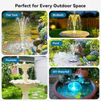 Antfraer 12W Solar Fountain Pump with 4200mAh Battery Backup& Remote RGB LED Lights, Floating Solar Water Fountain with 8 Nozzles & PVC Tubing for Bird Bath, Garden, Backyard, Outdoor Water Feature