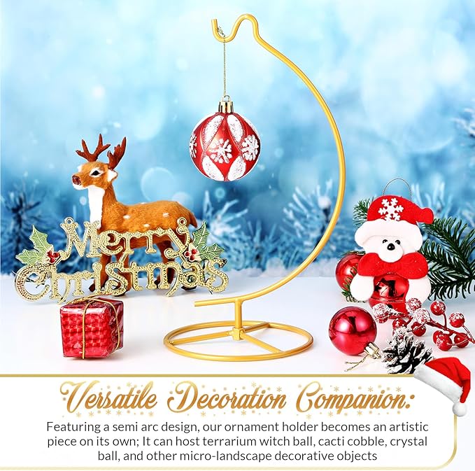 Baderke 2 Pack Ornament Display Stand, 10.43" Height Ornament Hanger, Air Plant Holder Terrariums Hanging Stand Crystal Ball Hanging Hook for Christmas Wedding Home Office Decoration (Gold)