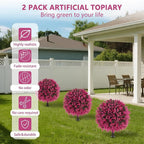 Artificial Pink Eucalyptus Topiary Ball Trees with Ground Spike, Set of 2 UV Resistant Artificial Shrubs, Fake Evergreen Artificial Plant Bushes for Indoor Outdoor Front Porch Garden