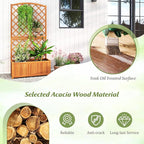 Giantex Solid Acacia Wood Planter Box with Trellis, 63" Raised Garden Bed with Trellis, Plant Box, Slat Base, Outdoor Privacy Planter for Vine Climbing Plants Flowers, Garden, Patio, Balcony