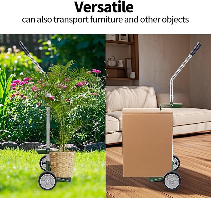 Potted Plant Mover Dolly with Flat-Free Rubber Wheels, Garden Pot Mover with Adjustable Grip, Max 200 Lbs Capacity, Plant Dolly Caddy Steel Baseplate Ergonomic Design for Carrying Heavy Pots