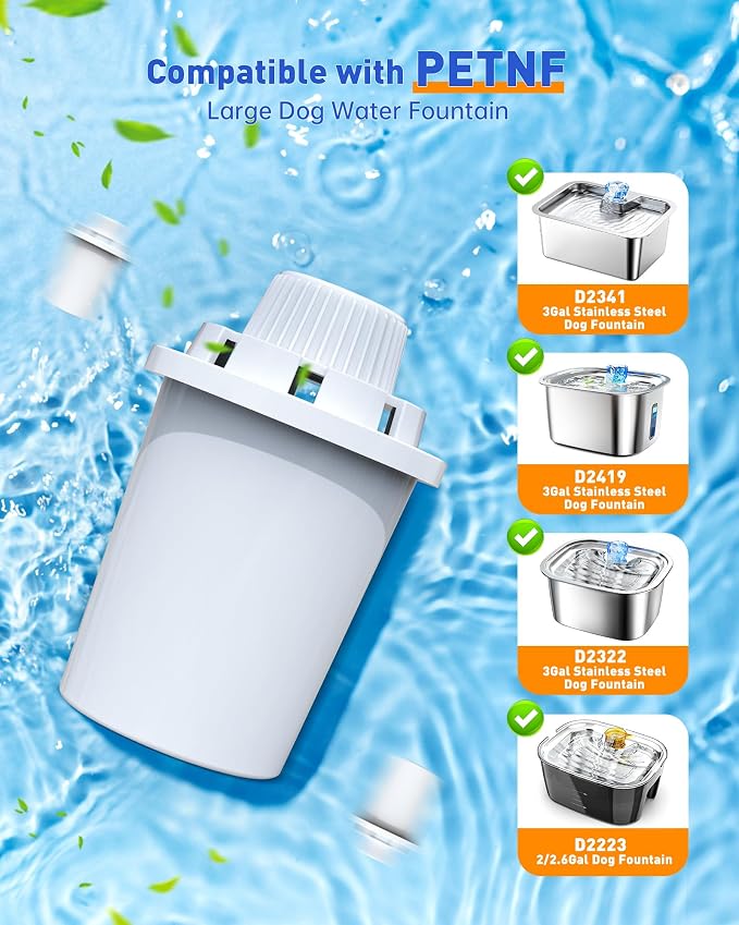 Dog Water Fountain Filter Replacement for PETNF Stainless Steel Pet Fountain Replacement Filters for D2223,D2341,D2322,D2340 Models,Lasts Two Months,7 Layer Vertical Filtration for Fresh Water
