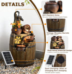 29" Tall Solar Water Fountain Outdoor Garden, 4-Tier Rustic Barrel Pump Solar Powered Water Fountain Cascading Waterfall with LED Lights for Patio, Backyard, Porch