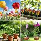 Unves 24 Inch Plant Stakes Tall, 12 Pack Garden Plant Support Stakes,Two Sizes(12" or 24") Single Stem Plant Cage for Outdoor Indoor Plants Orchid, Tomatoes, Peony, Lily, with 100 Pcs Twist Ties