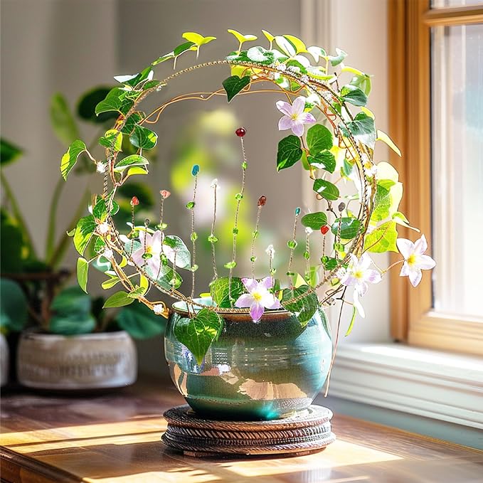 SNAIL GARDEN 2Pcs Small Trellis for Indoor Plants with Suncatcher Colorful Crystal, 9.8in Indoor Plant Trellis for Climbing Plants,House Plant Trellis for Potted Plants Hoya Ivy, Jasmine