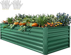 YITAHOME 6x3x2ft Large Raised Garden Bed Kit, Galvanized Metal Planter Box with Gloves, Support Rod, Outdoor Above Ground Planters for Plants, Vegetables, Flowers, Green