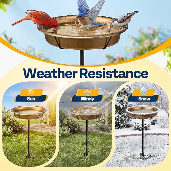 VIVOHOME Oval Bird Bath for Outside, Outdoor Birdbath Bowl with Metal Ground Stake, Weather-Resistant ABS Bird Bath and Feeder for Garden, 1.3 Gallons, Copper