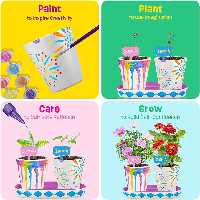 4 Set Paint & Plant Flower Gardening Kit - Gifts for Girls Ages 8-12, Arts and Crafts for Kids Ages 8-12, Kids Gardening Set, Toys Birthday Easter Gifts for Kids Girls Boys Ages 6 7 8 9 10 11 12