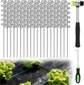 12 Inch Landscape Staples with Hook & Hammer - 120pcs Circle Top Weed Barrier Stakes Kit, 9 Gauge Galvanized Rust-Resistant Garden Fabric Pins, for SOD, Garden Edging, Install & Remove Tools Included