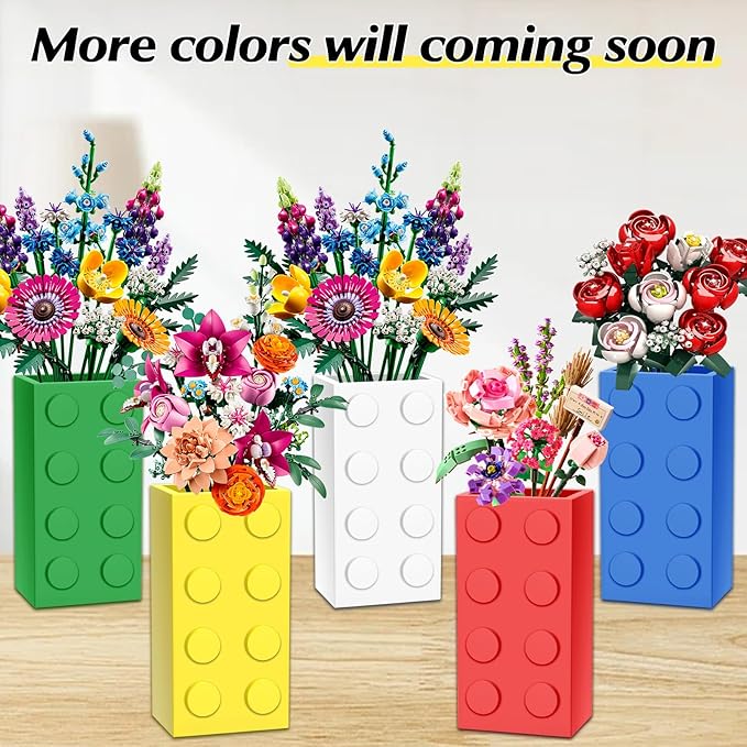 Vase for LEGO 10347 10280 10328 Flowers, for Lego Flower Bouquet Building Set,Display Stand for LegoRoses Cherry Blossom Sunflower Tulips Daffodils Lotus-Gift for Lego Flowers Lover(vase only)-White