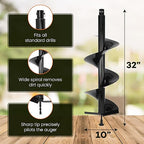 Auger Post Hole Digger 10" Wide 32" Deep - Earth Auger - Trench Digger - Hole Digger Tool for Fence Posts - Electric Post Hole Digger Handles