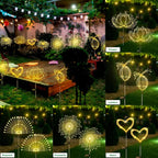 Slyuexu Solar Garden Lights Outdoor Waterproof, 2 Pack 120 LED Solar Firework Lights Decorative Garden Décor Outside for Flowerbed Pathway Party Christmas Decoration, Warm White