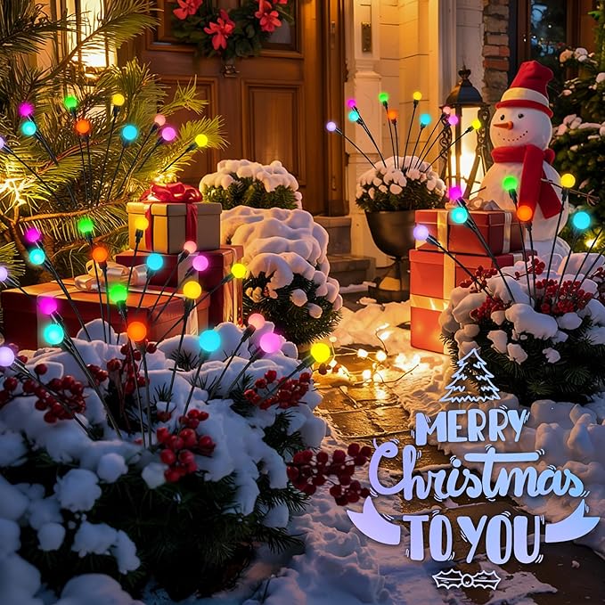 Solar Christmas Decorations, 80 LED Firefly Solar Christmas Lights Outdoor Waterproof, Garden Lights for Yard Porch Patio Decor (8 Pack Multi-Colored)