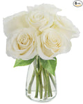 KaBloom PRIME NEXT DAY DELIVERY - Bouquet of 6 Fresh cut White Roses with Vase .Gift for Birthday, Sympathy, Anniversary, Get Well, Thank You, Valentine, Mother’s Day Fresh Flowers