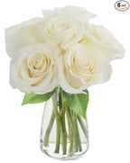 KaBloom PRIME NEXT DAY DELIVERY - Bouquet of 6 Fresh cut White Roses with Vase .Gift for Birthday, Sympathy, Anniversary, Get Well, Thank You, Valentine, Mother’s Day Fresh Flowers