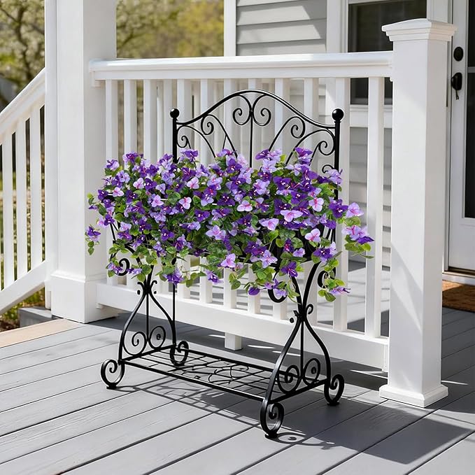 Faux Bougainvillea Artificial Flowers Plants for Outdoor Spring Summer Decoration, 2 Pcs Fake Silk Flower Outside UV Resistant Realistic Long Trailing Vines for Home Porch Patio Balcony Yard(Purple)