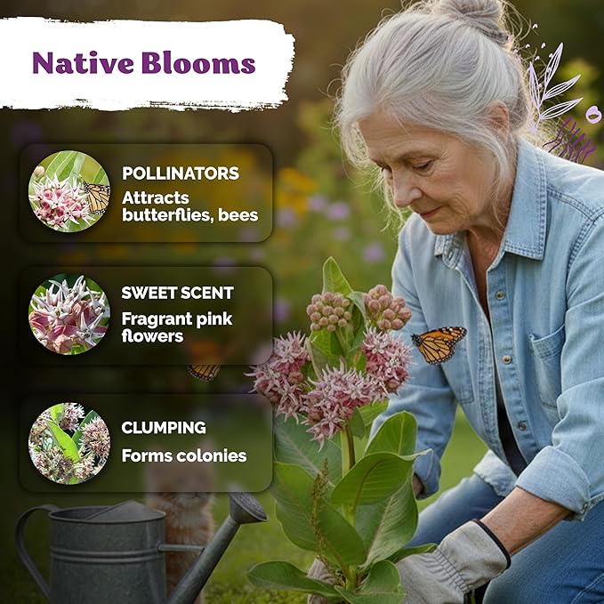 KVITER 150 Showy Milkweed Seeds (Asclepias Speciosa) - Greek Milkweed, Perennial Wildflower, Pink-Purple Blooms, Butterfly Magnet - Flower Seeds in Seed Packets for Outdoor Gardens and Borders