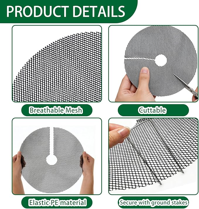 12Pcs Plant Pot Grids, 11.8 Inch Cuttable Plant Pot Soil Covers Protectors with 30 Metal Nails, Protector from Cats, Animals Digging Stopper, Suitable for Indoor and Outdoor Plants