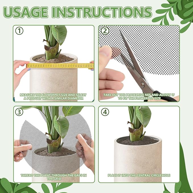 10Pcs Plant Pot Grids, Plant Protector from Cats, Cuttable Breathable Soil Covers Protectors from Animals, Reusable Mesh Guard for Indoor Outdoor Potted Plants & Garden