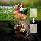 Pohabery Garden Gnomes Decor Outdoor Statues Gnome on Highland Cow Hold Solar Cup Light Outdoor Decorations for Patio,Yard and Gift for Mom