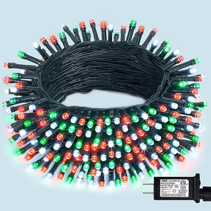 JMEXSUSS 200 LED Red White and Green Christmas Lights Outdoor, 66ft Connectable Twinkle String Lights Plug in, 8 Modes Waterproof Christmas Tree Lights for Outside Indoor Yard Xmas Decoration