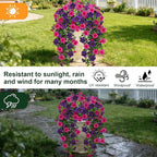 Artificial Geranium Hanging Flowers for Outdoor Decoration, 2 Bundles UV Resistant Silk Geranium Fake Plants Faux Flowers for Front Porch Garden Patio Window Box Decor (Purple, Purple red)