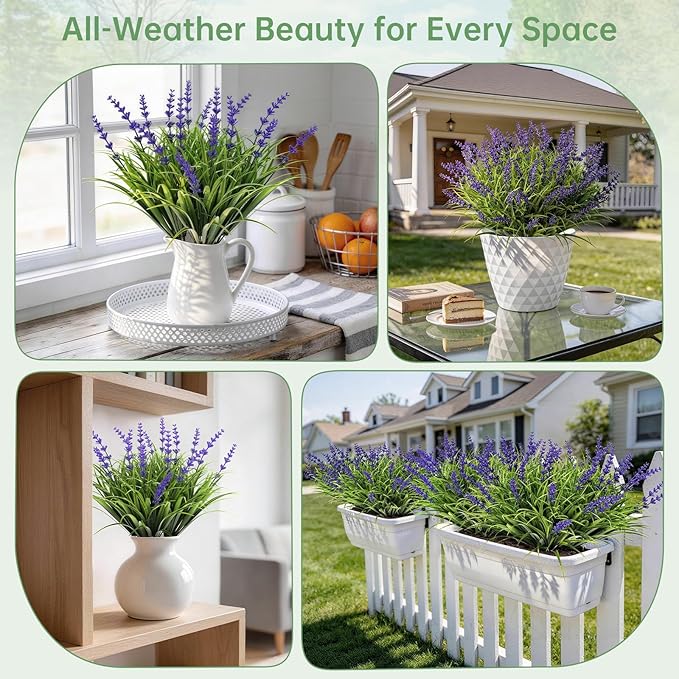 12 Bundles UV Resistant No-Fade Outdoor Artificial Plants & Flowers, Adjustable Height Fake Lavender Flowers Indoor & Outdoor Decor for Garden Patio Pathway Hanging Planter Front Porch