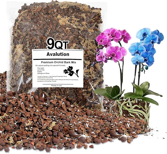 Orchid Bark Potting Mix 9 Quart, Mix Pine Bark,Perlite, Sphagnum Moss and Clay Pebbles for Plants, Orchid Garden Soil for Potting,Repotting