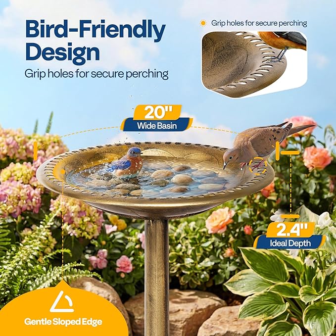 VIVOHOME Bird Bath for Outside, Polyresin Pedestal Bird Baths for Outdoor, Garden, 28 Inch Height Weather-Resistant Birdbaths with 20" Bowl, Antique Copper