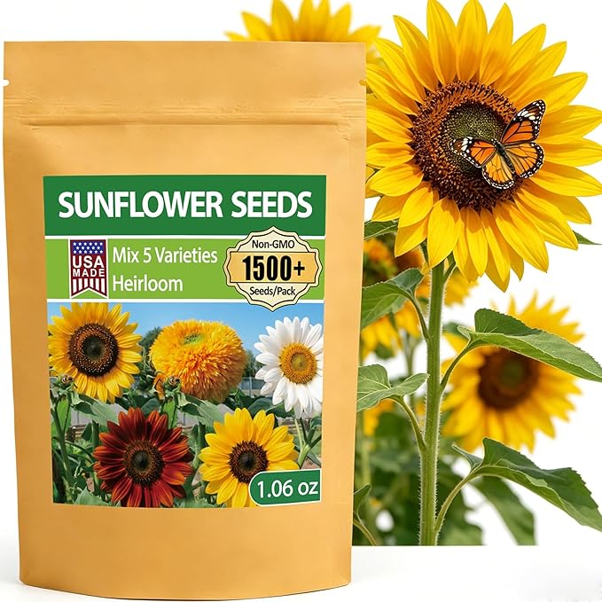 LUOJIBIE Sunflower Seeds 5 Varieties Mixed, 1500+ Sunflower Seeds for Planting 2026, High Germination Non-GMO, Wildflower Seeds for Planting Indoor Outdoor, Open Pollinated