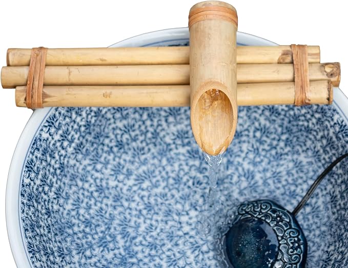 Bamboo Accents 12" Three-Arm Zen Bamboo Fountain Kit – Split-Resistant Bamboo Spout with Quiet Pump for Indoor & Outdoor Containers (Bowl Not Included)