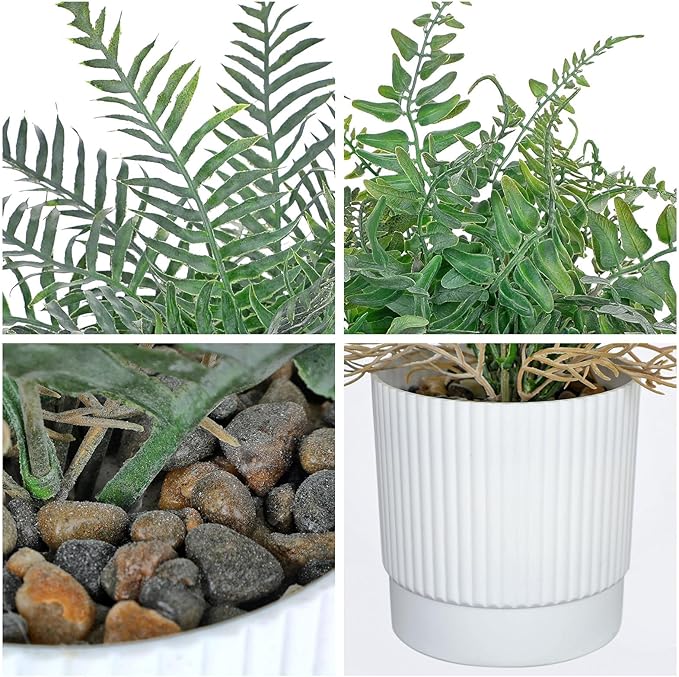 GnFlus Set of 2 Fake Plant Boston Fern Potted Artificial Plants Small Artificial Desk Plant with Potted Pots for Shelf Desk Home Bathroom Farmhouse Room Office Kitchen Farmhouse Coffee Table Decor