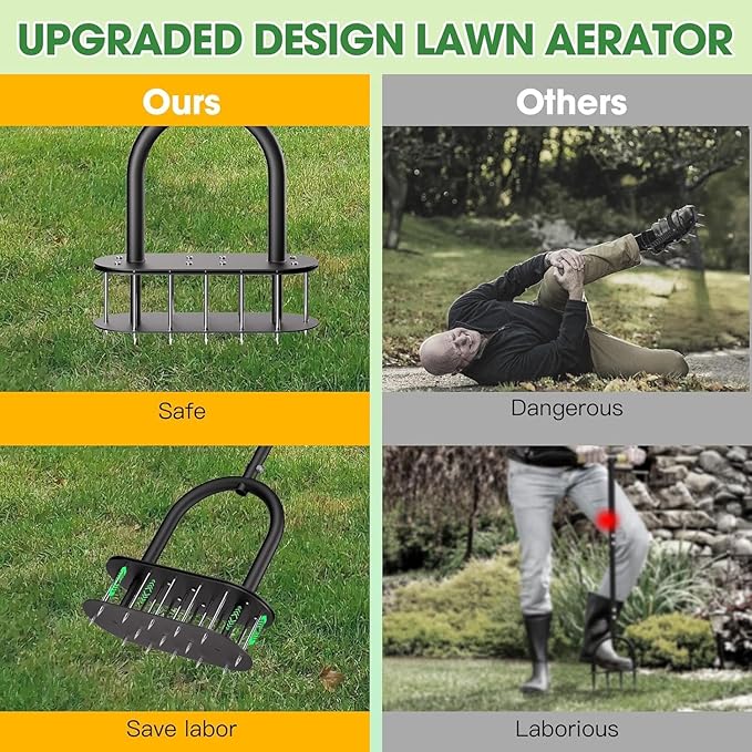 Lawn Aerator Automatic Dirt and Leaf Clean Design,Pre-Assembled 15 Iron Spikes Metal,Soil Lawn Aerating Tools for Yard Lawn and Garden, Lawn Aerator Spikes aerating Tool