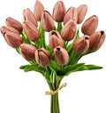 Mandy's Mauve Artificial Tulips Flowers Centerpiece, 13.5" Lifelike PU Fake Floral Stems 20pcs for Kitchen Island & Dining Table, Spring Decor for Easter