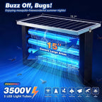 Powerful Large Solar Bug Zapper Outdoor for 3000 sq.ft, Poartable Rechargeable Mosquito Zapper with High Powered, Cordless Solar Fly Zapper for Patio Garden Backyard RV Camping with 13W Solar Panel