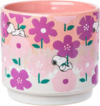 Silver Buffalo Peanuts 4'' Snoopy Flower Pattern Reactive Glaze Ceramic Planter Pot