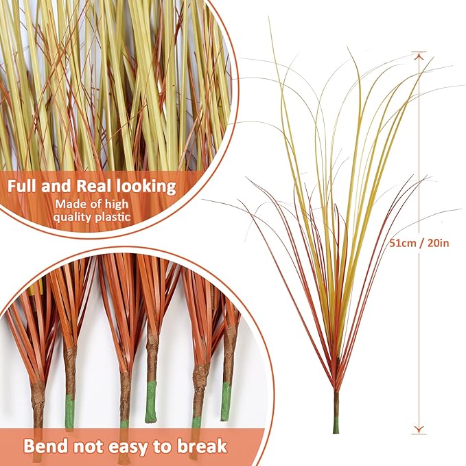 14 Bundles Artificial Fall Plants Outdoor Fake Shrubs Autumn Wheat Grass 20 Inch Fall Greenery Stems Tall Onion Grass UV Resistant Faux Bushes Plant for Garden Farmhouse Thanksgiving Fall Decor