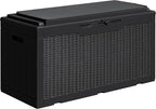 Greesum 100 Gallon Resin Deck Box Large Outdoor Storage with Cushions for Patio Furniture, Garden Tools, Pool Supplies, Weatherproof and UV Resistant, Lockable, Black