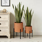 ARNIS Modern Plant Pots, Set of 2 Large Planters with Stand, Decorative Planters, Metal Pots with Drainage Holes for Living Room, Office, Garden or Balcony, 8.25 &10.5 Inch, Terracotta